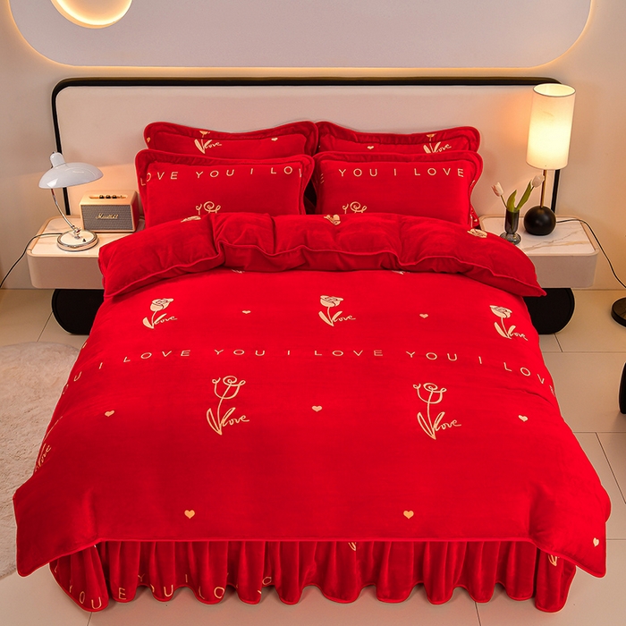 诺梵家纺 2025新款8斤加厚保暖金貂绒牛奶绒印花四件套挚爱