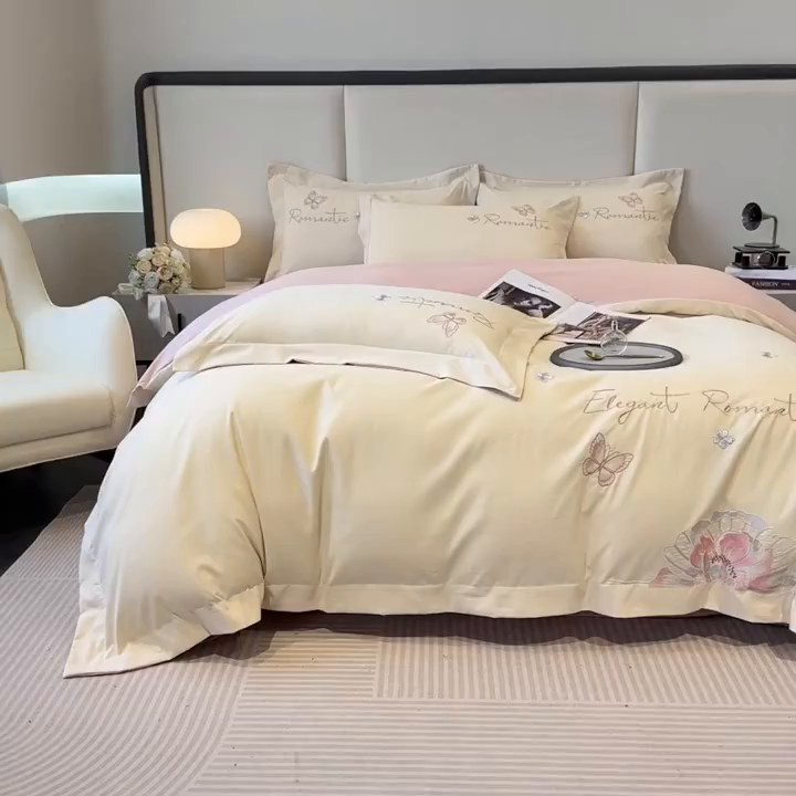 91家纺网 家纺一手货源 找家纺 （总）青柚 2025新款A类亲肤棉刺绣四件套-凯瑟琳-小号不低于128元，标准不低于158，加大不低于168以此类推，低价必投不撤销