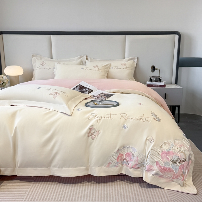 91家纺网 家纺一手货源 找家纺 （总）青柚 2025新款A类亲肤棉刺绣四件套-凯瑟琳-小号不低于128元，标准不低于158，加大不低于168以此类推，低价必投不撤销