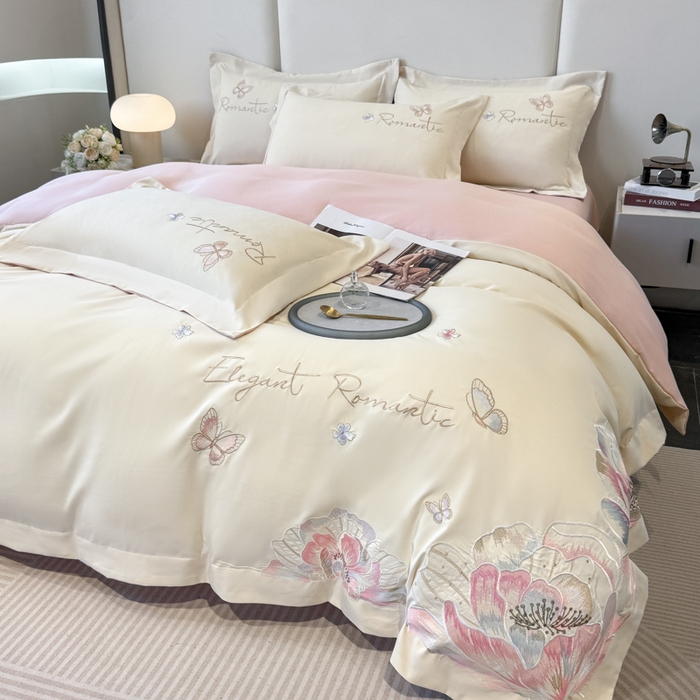 91家纺网 家纺一手货源 找家纺 （总）青柚 2025新款A类亲肤棉刺绣四件套-凯瑟琳-小号不低于128元，标准不低于158，加大不低于168以此类推，低价必投不撤销