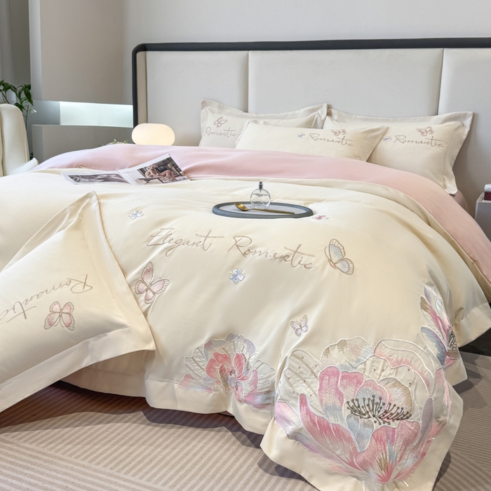 91家纺网 家纺一手货源 找家纺 （总）青柚 2025新款A类亲肤棉刺绣四件套-凯瑟琳-小号不低于128元，标准不低于158，加大不低于168以此类推，低价必投不撤销