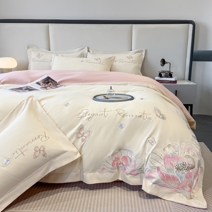 91家纺网 家纺一手货源 找家纺 （总）青柚 2025新款A类亲肤棉刺绣四件套-凯瑟琳-小号不低于128元，标准不低于158，加大不低于168以此类推，低价必投不撤销