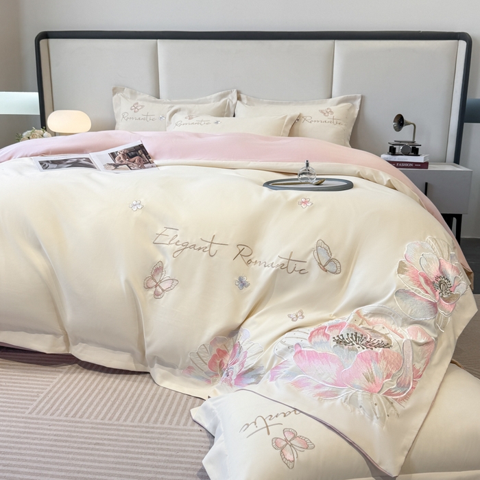 91家纺网 家纺一手货源 找家纺 （总）青柚 2025新款A类亲肤棉刺绣四件套-凯瑟琳-小号不低于128元，标准不低于158，加大不低于168以此类推，低价必投不撤销