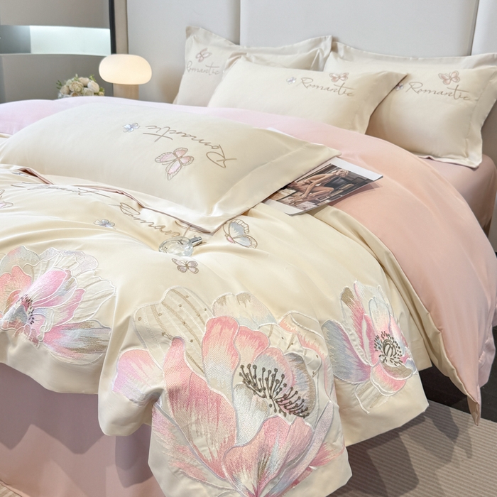 91家纺网 家纺一手货源 找家纺 （总）青柚 2025新款A类亲肤棉刺绣四件套-凯瑟琳-小号不低于128元，标准不低于158，加大不低于168以此类推，低价必投不撤销