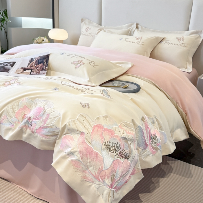 91家纺网 家纺一手货源 找家纺 （总）青柚 2025新款A类亲肤棉刺绣四件套-凯瑟琳-小号不低于128元，标准不低于158，加大不低于168以此类推，低价必投不撤销