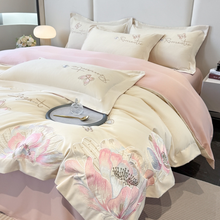 91家纺网 家纺一手货源 找家纺 （总）青柚 2025新款A类亲肤棉刺绣四件套-凯瑟琳-小号不低于128元，标准不低于158，加大不低于168以此类推，低价必投不撤销