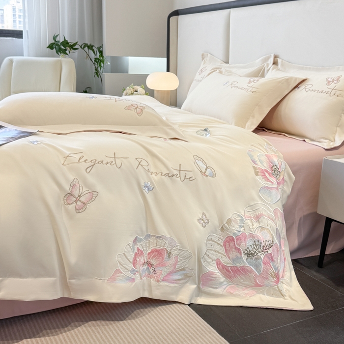 91家纺网 家纺一手货源 找家纺 （总）青柚 2025新款A类亲肤棉刺绣四件套-凯瑟琳-小号不低于128元，标准不低于158，加大不低于168以此类推，低价必投不撤销