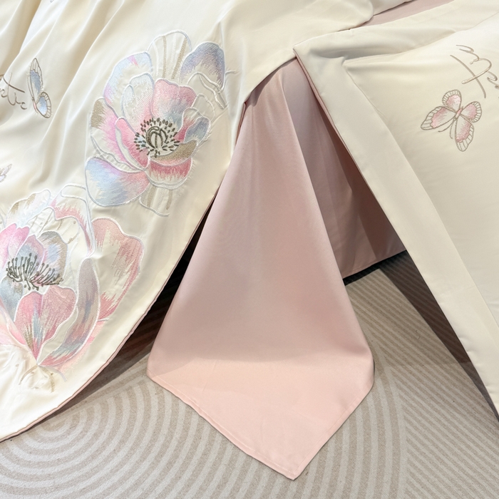 91家纺网 家纺一手货源 找家纺 （总）青柚 2025新款A类亲肤棉刺绣四件套-凯瑟琳-小号不低于128元，标准不低于158，加大不低于168以此类推，低价必投不撤销