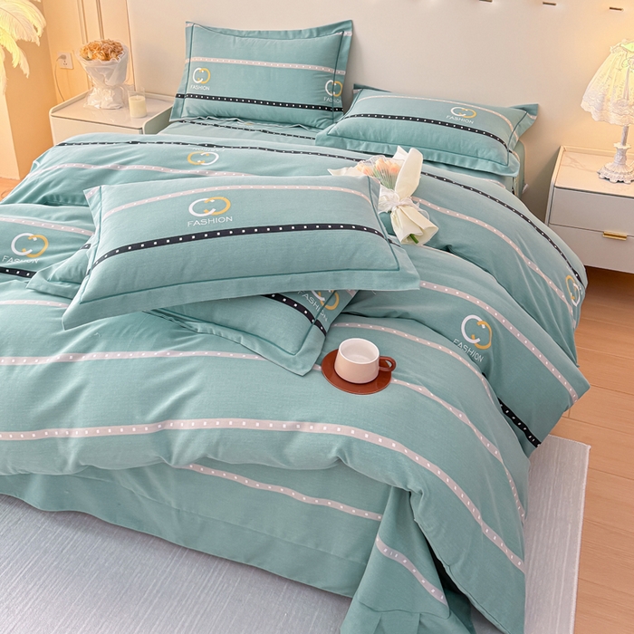 91家纺网 家纺一手货源 找家纺 铭浩 2025新款纯棉棉加厚磨毛升级喷气面料全棉四件套三件套 亨特利-绿