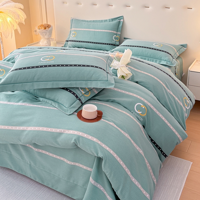 91家纺网 家纺一手货源 找家纺 铭浩 2025新款纯棉棉加厚磨毛升级喷气面料全棉四件套三件套 亨特利-绿