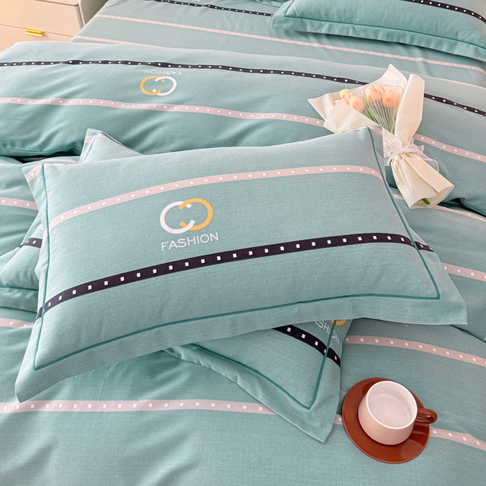 91家纺网 家纺一手货源 找家纺 铭浩 2025新款纯棉棉加厚磨毛升级喷气面料全棉四件套三件套 亨特利-绿