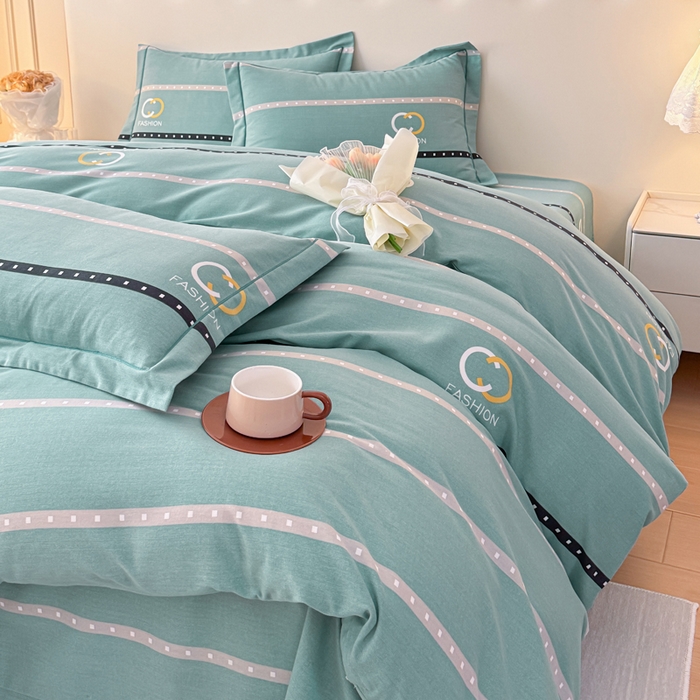 91家纺网 家纺一手货源 找家纺 铭浩 2025新款纯棉棉加厚磨毛升级喷气面料全棉四件套三件套 亨特利-绿