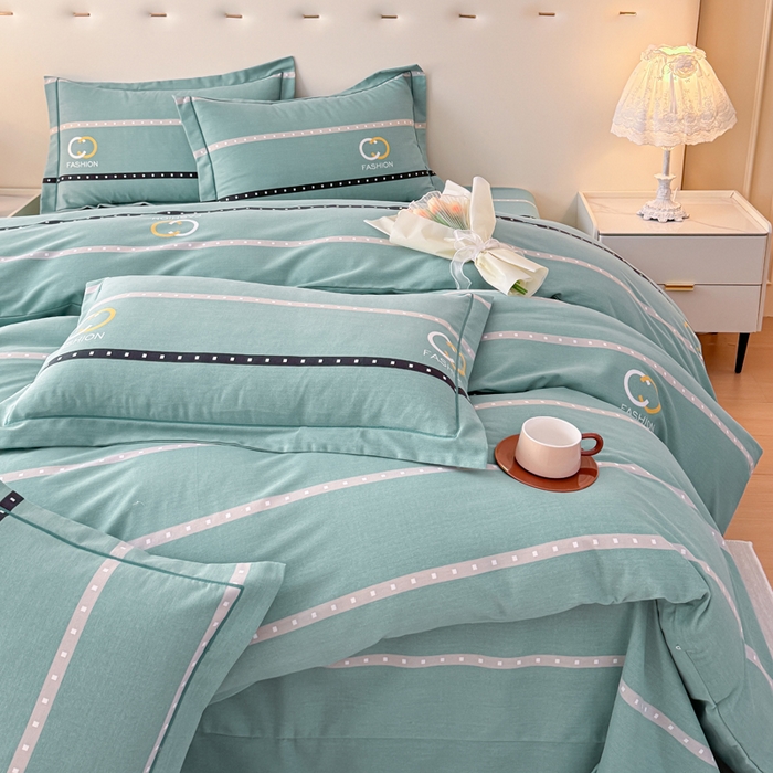 91家纺网 家纺一手货源 找家纺 铭浩 2025新款纯棉棉加厚磨毛升级喷气面料全棉四件套三件套 亨特利-绿