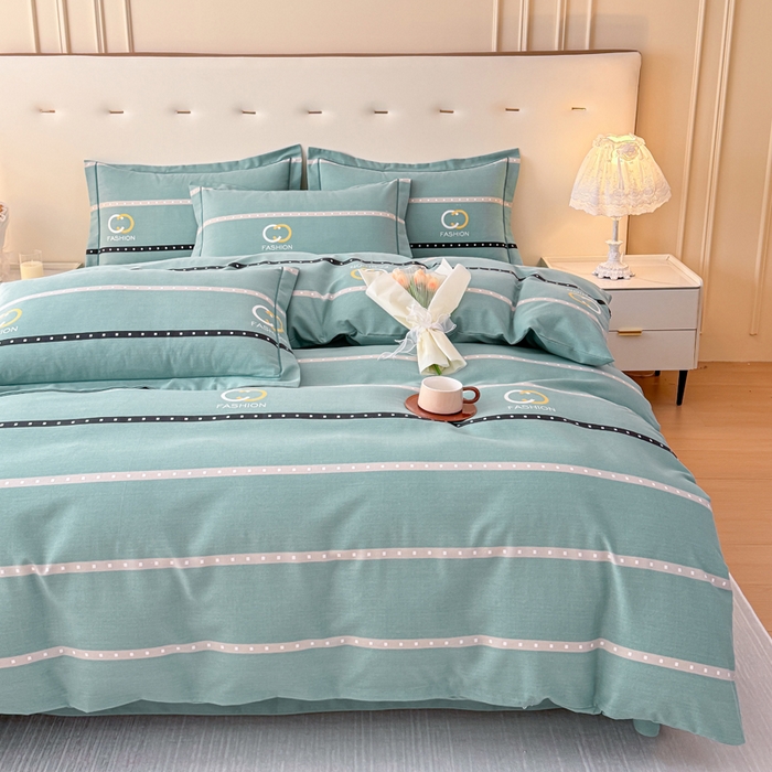 91家纺网 家纺一手货源 找家纺 铭浩 2025新款纯棉棉加厚磨毛升级喷气面料全棉四件套三件套 亨特利-绿