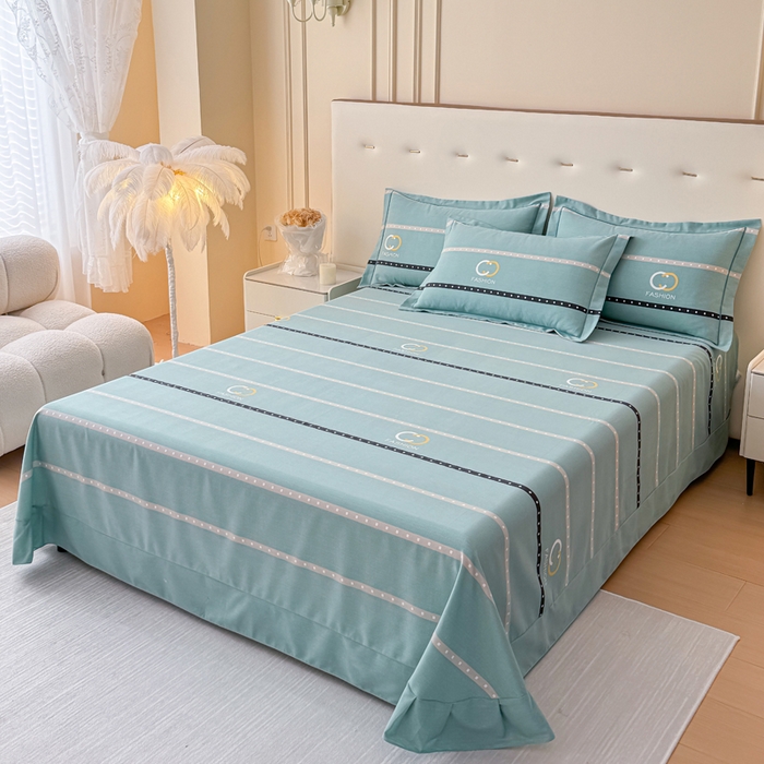 91家纺网 家纺一手货源 找家纺 铭浩 2025新款纯棉棉加厚磨毛升级喷气面料全棉四件套三件套 亨特利-绿