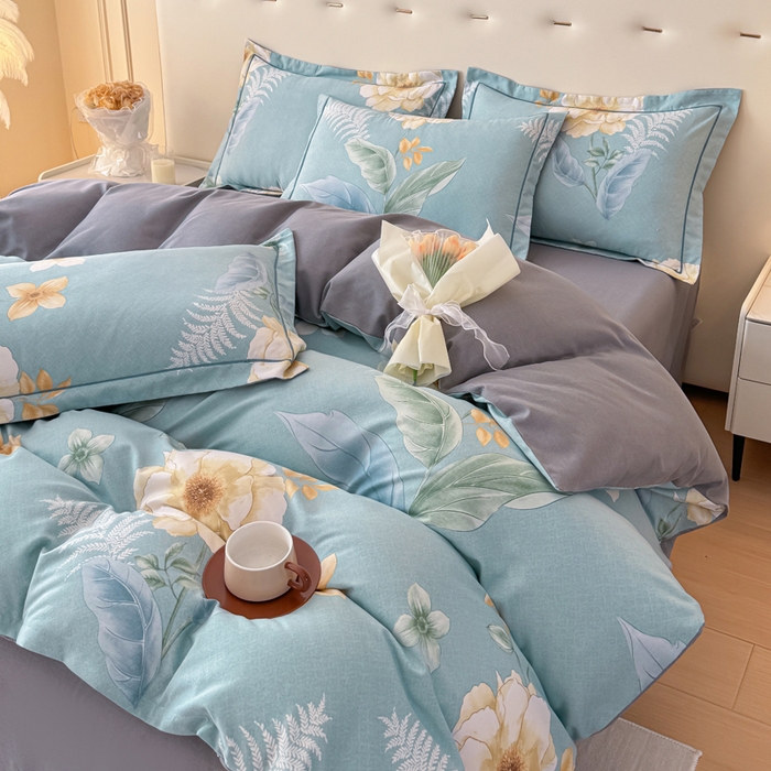 91家纺网 家纺一手货源 找家纺 铭浩 2025新款纯棉棉加厚磨毛升级喷气面料全棉四件套三件套 花萃清风-绿