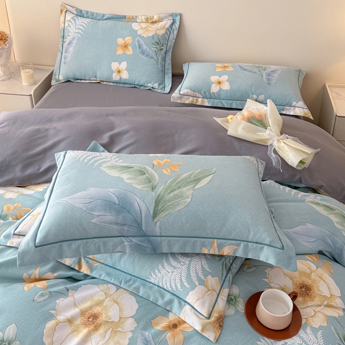 91家纺网 家纺一手货源 找家纺 铭浩 2025新款纯棉棉加厚磨毛升级喷气面料全棉四件套三件套 花萃清风-绿