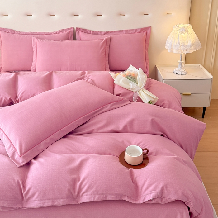 91家纺网 家纺一手货源 找家纺 铭浩 2025新款纯棉棉加厚磨毛升级喷气面料全棉四件套三件套 简纯-豆沙