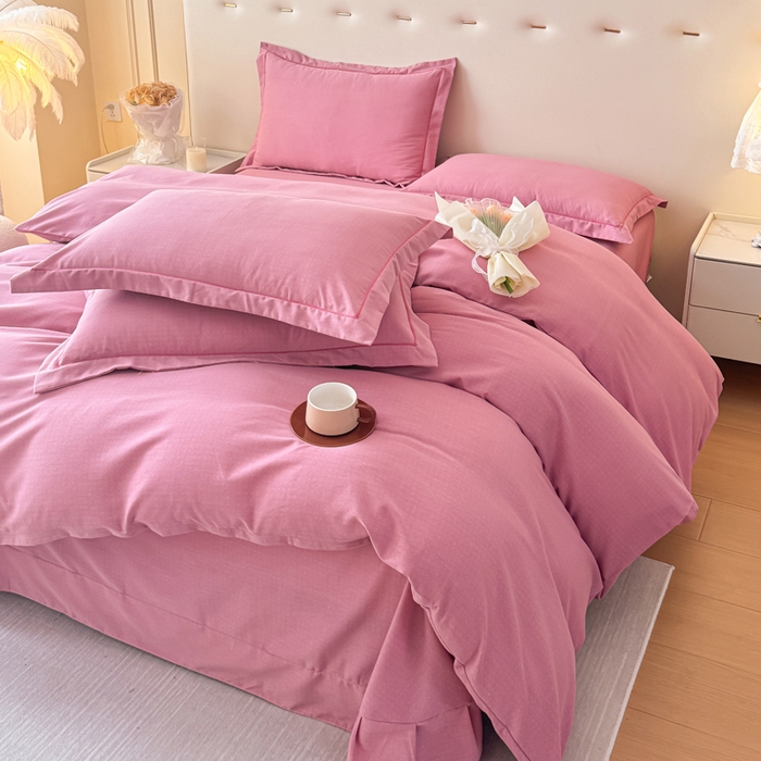 91家纺网 家纺一手货源 找家纺 铭浩 2025新款纯棉棉加厚磨毛升级喷气面料全棉四件套三件套 简纯-豆沙