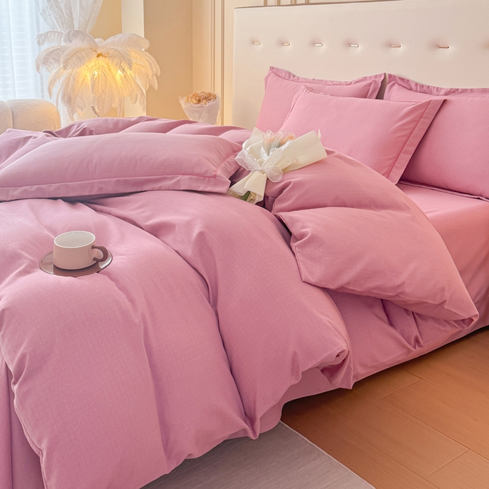 91家纺网 家纺一手货源 找家纺 铭浩 2025新款纯棉棉加厚磨毛升级喷气面料全棉四件套三件套 简纯-豆沙