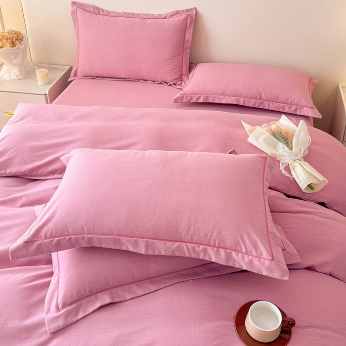 91家纺网 家纺一手货源 找家纺 铭浩 2025新款纯棉棉加厚磨毛升级喷气面料全棉四件套三件套 简纯-豆沙