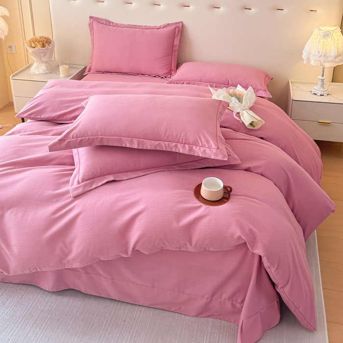 91家纺网 家纺一手货源 找家纺 铭浩 2025新款纯棉棉加厚磨毛升级喷气面料全棉四件套三件套 简纯-豆沙