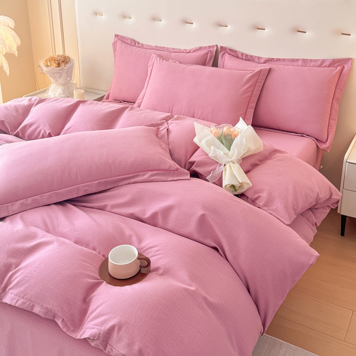 91家纺网 家纺一手货源 找家纺 铭浩 2025新款纯棉棉加厚磨毛升级喷气面料全棉四件套三件套 简纯-豆沙