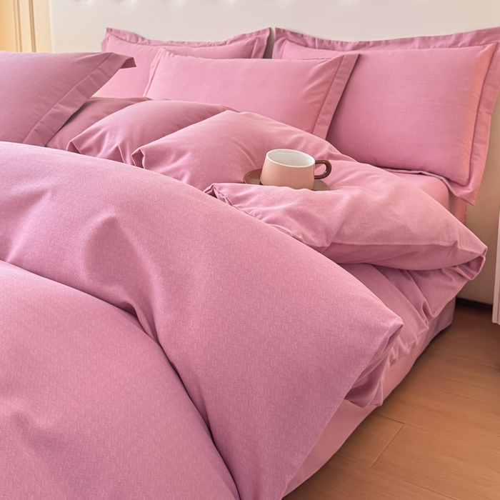 91家纺网 家纺一手货源 找家纺 铭浩 2025新款纯棉棉加厚磨毛升级喷气面料全棉四件套三件套 简纯-豆沙