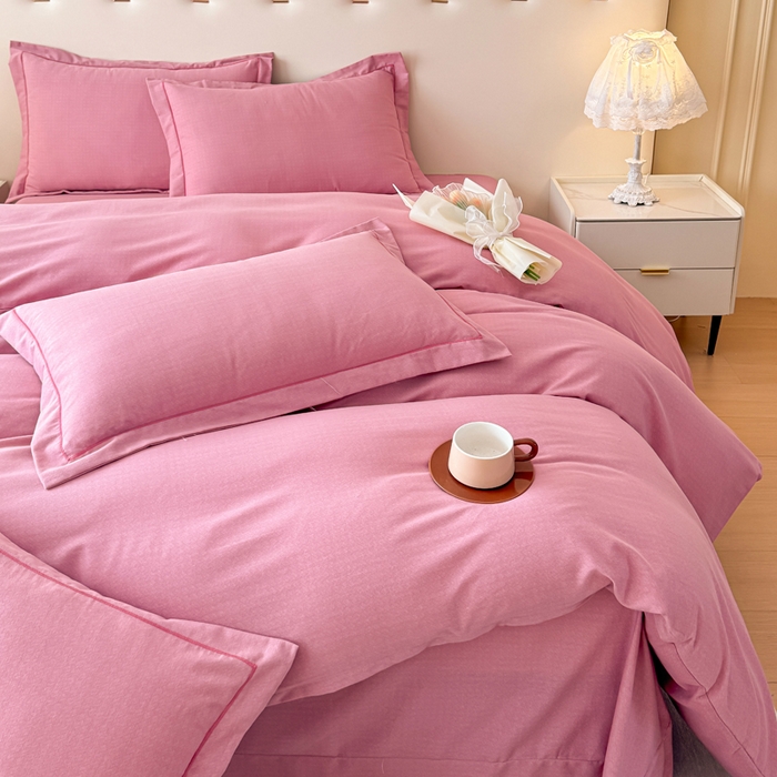 91家纺网 家纺一手货源 找家纺 铭浩 2025新款纯棉棉加厚磨毛升级喷气面料全棉四件套三件套 简纯-豆沙