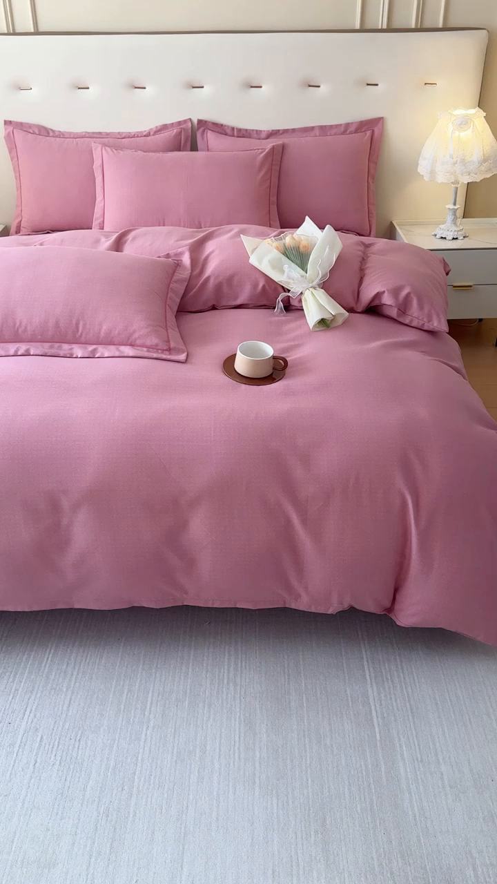 91家纺网 家纺一手货源 找家纺 铭浩 2025新款纯棉棉加厚磨毛升级喷气面料全棉四件套三件套 简纯-豆沙