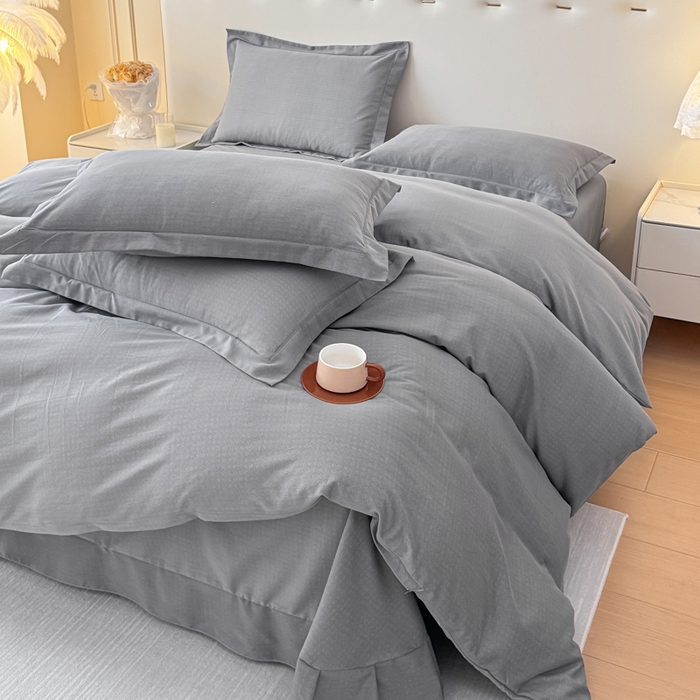 91家纺网 家纺一手货源 找家纺 铭浩 2025新款纯棉棉加厚磨毛升级喷气面料全棉四件套三件套 简纯-灰