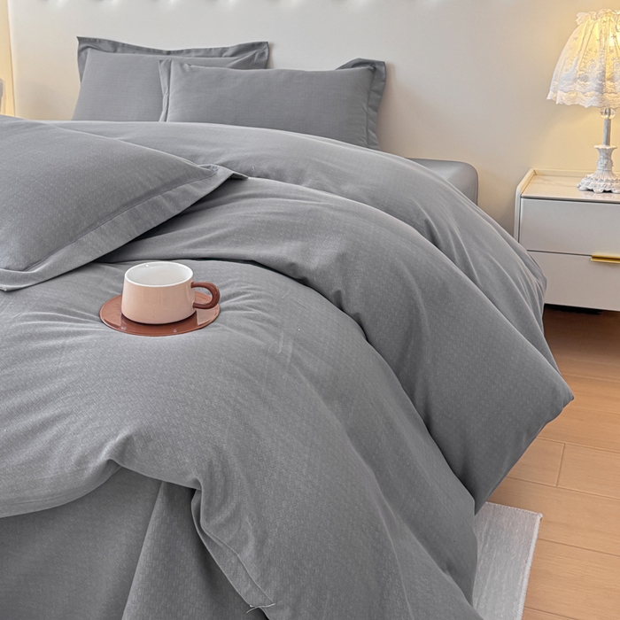 91家纺网 家纺一手货源 找家纺 铭浩 2025新款纯棉棉加厚磨毛升级喷气面料全棉四件套三件套 简纯-灰