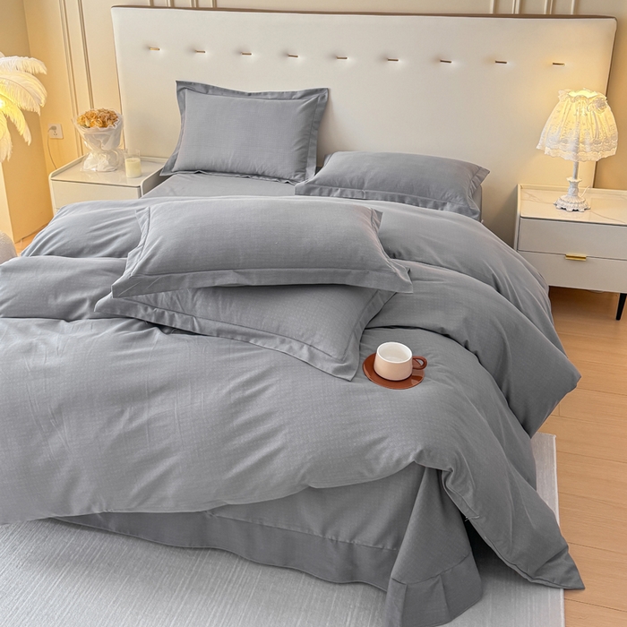 91家纺网 家纺一手货源 找家纺 铭浩 2025新款纯棉棉加厚磨毛升级喷气面料全棉四件套三件套 简纯-灰