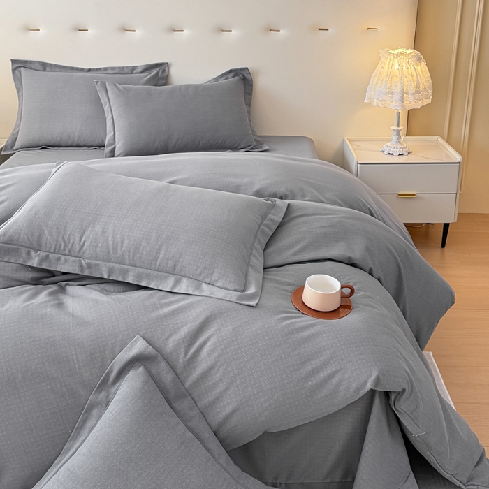 91家纺网 家纺一手货源 找家纺 铭浩 2025新款纯棉棉加厚磨毛升级喷气面料全棉四件套三件套 简纯-灰