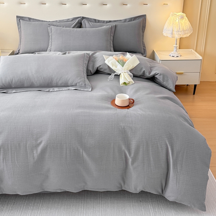 91家纺网 家纺一手货源 找家纺 铭浩 2025新款纯棉棉加厚磨毛升级喷气面料全棉四件套三件套 简纯-灰