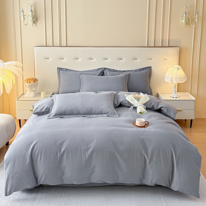 铭浩 2025新款纯棉棉加厚磨毛升级喷气面料全棉四件套三件套 简纯-灰