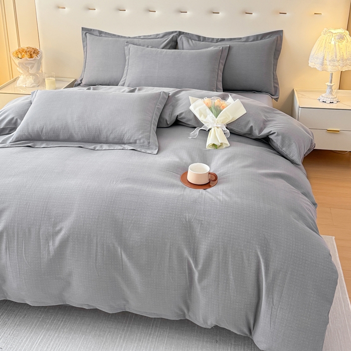 91家纺网 家纺一手货源 找家纺 铭浩 2025新款纯棉棉加厚磨毛升级喷气面料全棉四件套三件套 简纯-灰