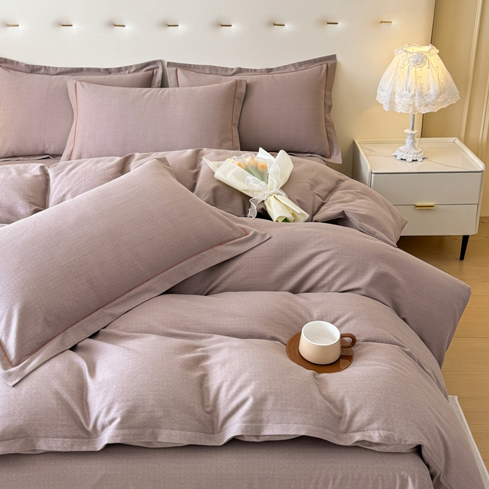 91家纺网 家纺一手货源 找家纺 铭浩 2025新款纯棉棉加厚磨毛升级喷气面料全棉四件套三件套 简纯-卡其