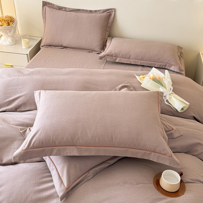 91家纺网 家纺一手货源 找家纺 铭浩 2025新款纯棉棉加厚磨毛升级喷气面料全棉四件套三件套 简纯-卡其