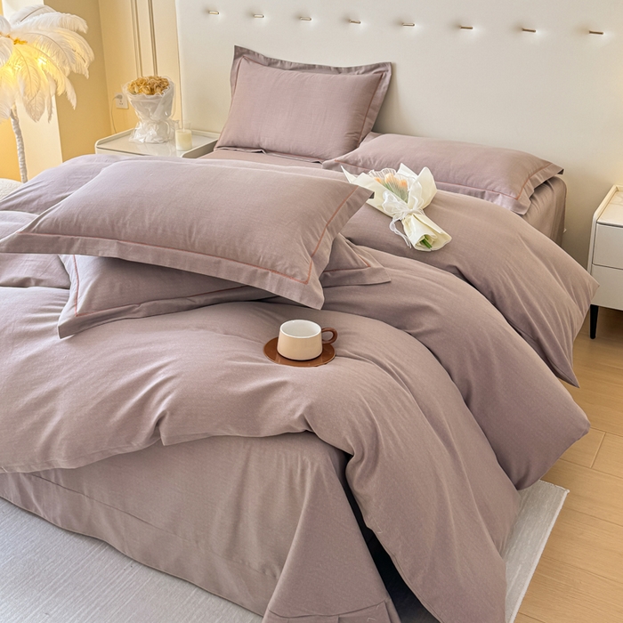 91家纺网 家纺一手货源 找家纺 铭浩 2025新款纯棉棉加厚磨毛升级喷气面料全棉四件套三件套 简纯-卡其