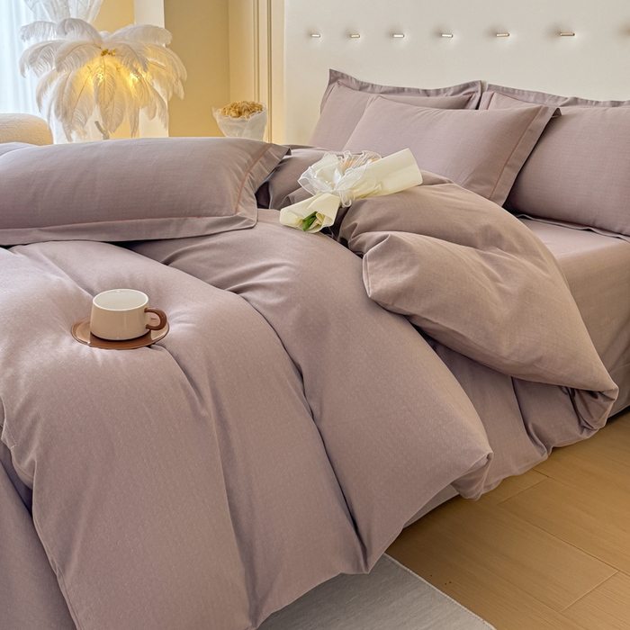 91家纺网 家纺一手货源 找家纺 铭浩 2025新款纯棉棉加厚磨毛升级喷气面料全棉四件套三件套 简纯-卡其