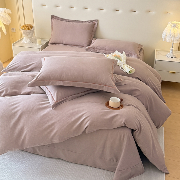 91家纺网 家纺一手货源 找家纺 铭浩 2025新款纯棉棉加厚磨毛升级喷气面料全棉四件套三件套 简纯-卡其