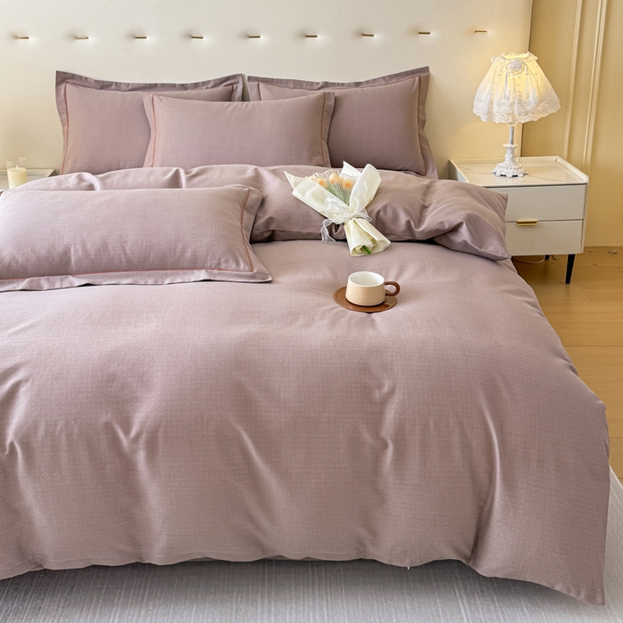 91家纺网 家纺一手货源 找家纺 铭浩 2025新款纯棉棉加厚磨毛升级喷气面料全棉四件套三件套 简纯-卡其