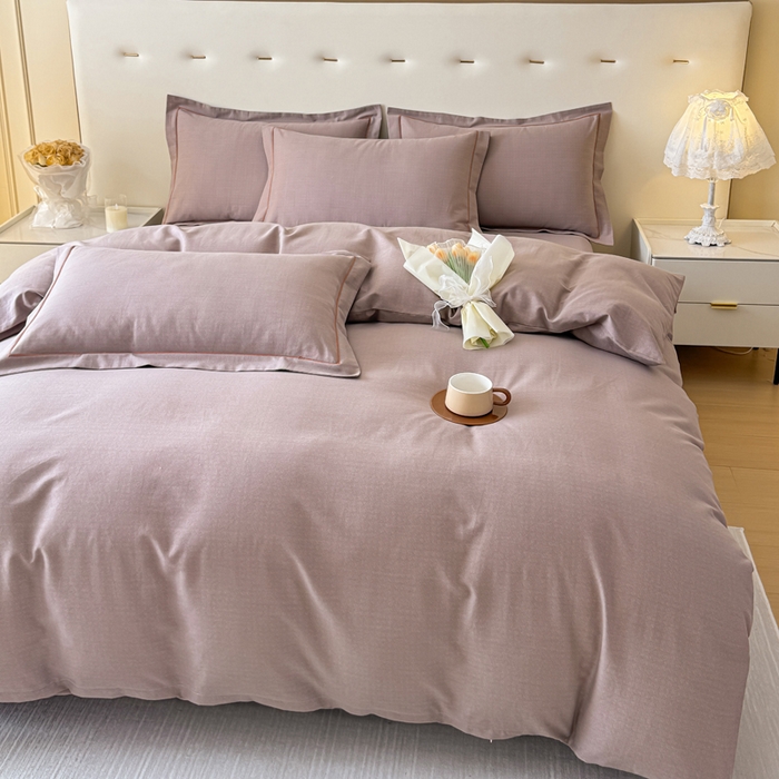 91家纺网 家纺一手货源 找家纺 铭浩 2025新款纯棉棉加厚磨毛升级喷气面料全棉四件套三件套 简纯-卡其