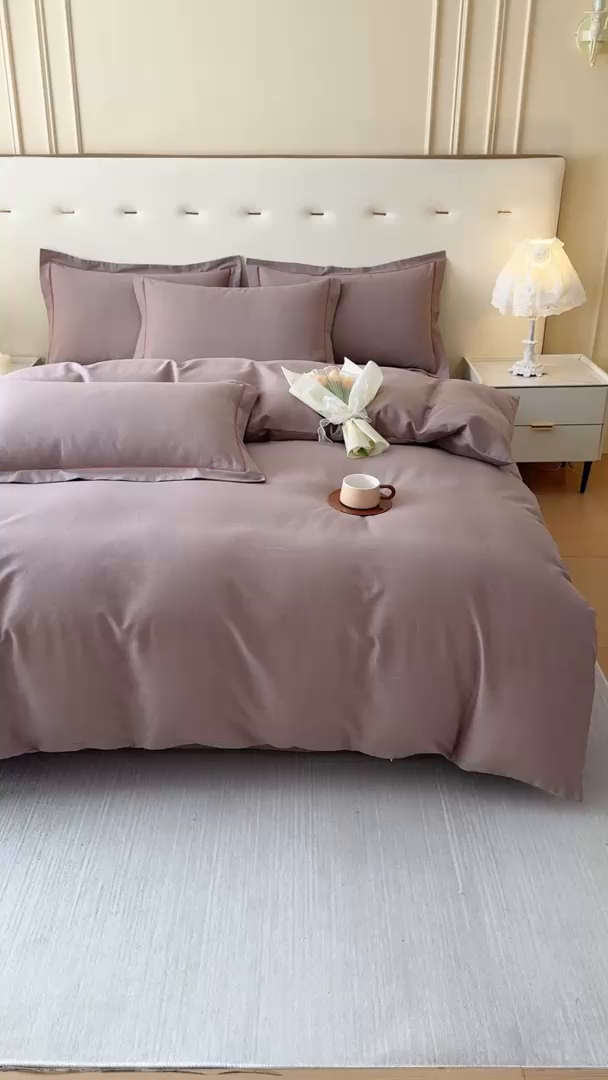 91家纺网 家纺一手货源 找家纺 铭浩 2025新款纯棉棉加厚磨毛升级喷气面料全棉四件套三件套 简纯-卡其