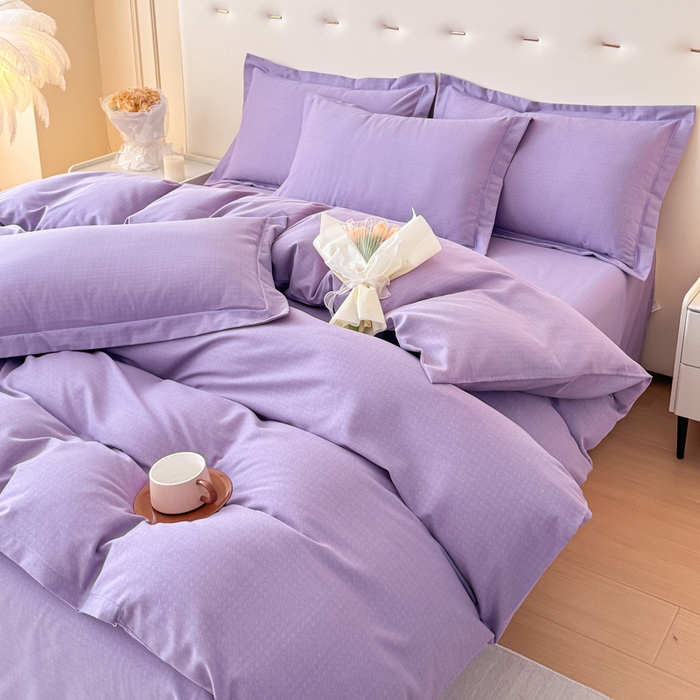 91家纺网 家纺一手货源 找家纺 铭浩 2025新款纯棉棉加厚磨毛升级喷气面料全棉四件套三件套 简纯-雪青