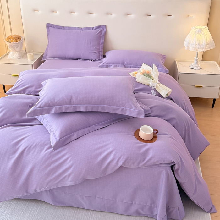 91家纺网 家纺一手货源 找家纺 铭浩 2025新款纯棉棉加厚磨毛升级喷气面料全棉四件套三件套 简纯-雪青