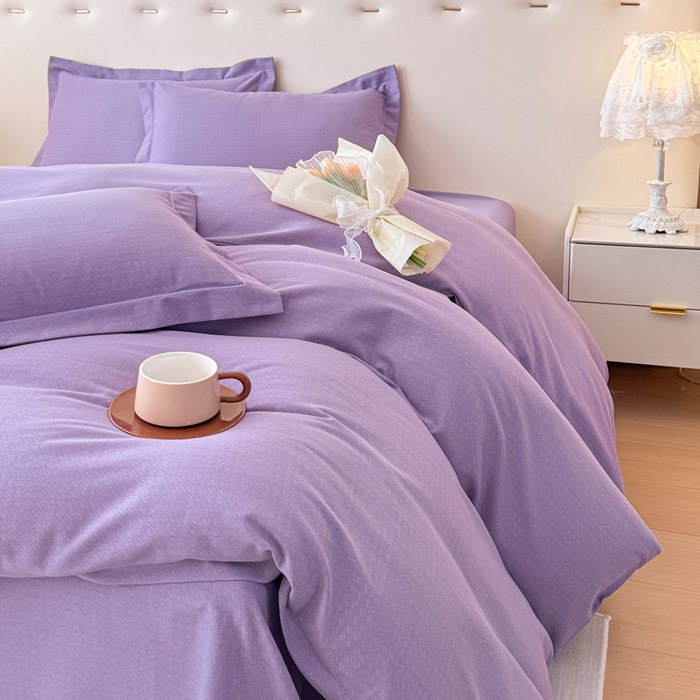 91家纺网 家纺一手货源 找家纺 铭浩 2025新款纯棉棉加厚磨毛升级喷气面料全棉四件套三件套 简纯-雪青