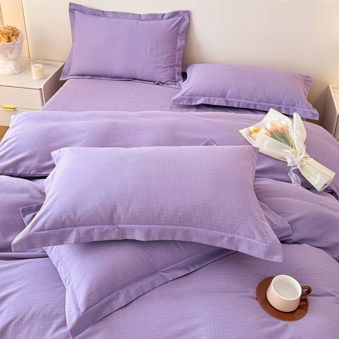 91家纺网 家纺一手货源 找家纺 铭浩 2025新款纯棉棉加厚磨毛升级喷气面料全棉四件套三件套 简纯-雪青