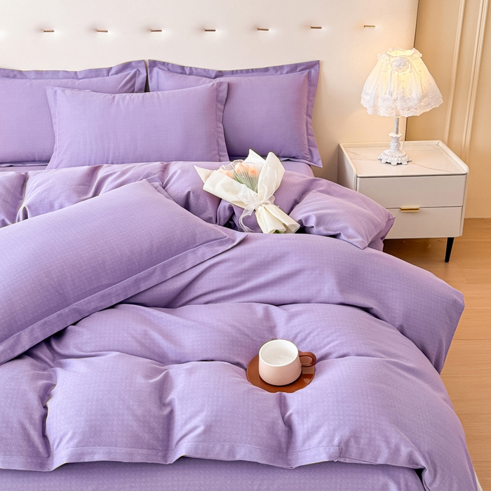 91家纺网 家纺一手货源 找家纺 铭浩 2025新款纯棉棉加厚磨毛升级喷气面料全棉四件套三件套 简纯-雪青